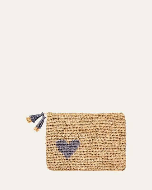 Small Heart Raffia Zip-Pouch